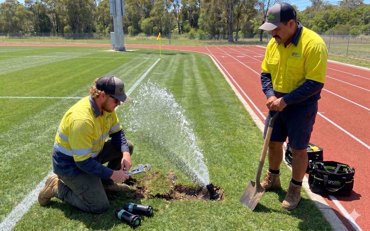 Active sprinkler on sports turf